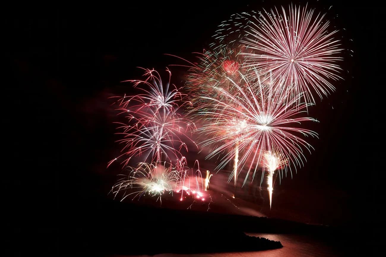 Fireworks over the caldera during the Ifestia festival