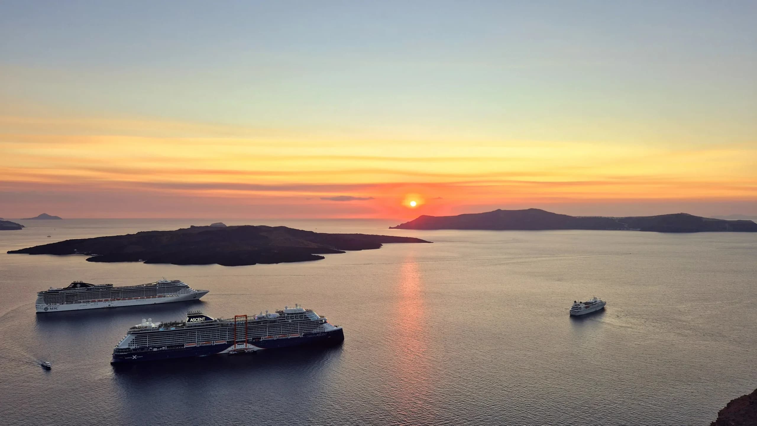 Sunset over the Santorini caldera